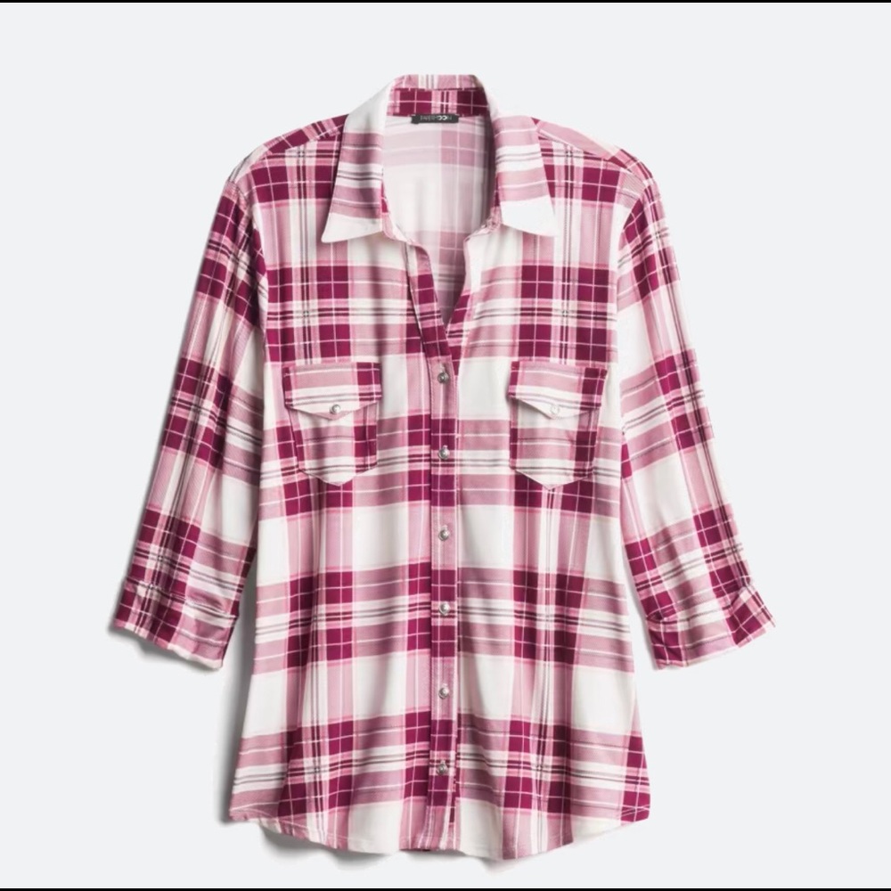 2x plaid print Papermoon brand button down knit top balsman